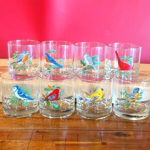 Eight (8) West Virginia Glass American Songbird 8 Oz Rock Glasses Set W/Gold Rim